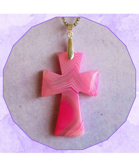 Pendentif Croix en Agate rose