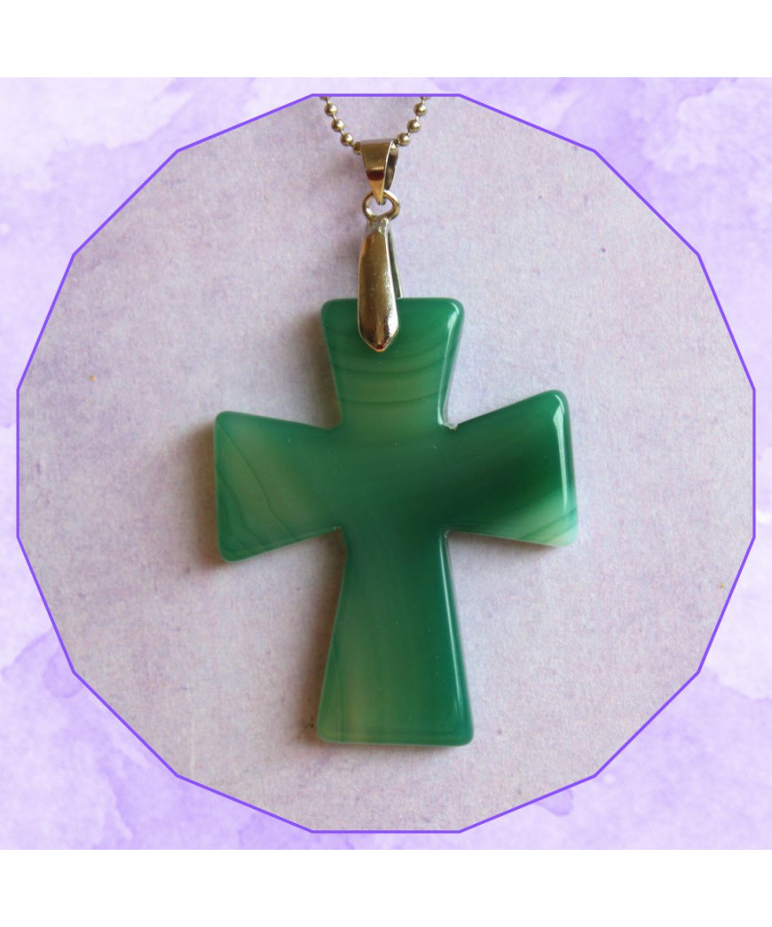 Pendentif Croix en Agate verte