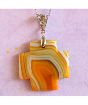 Pendentif Croix en Agate jaune