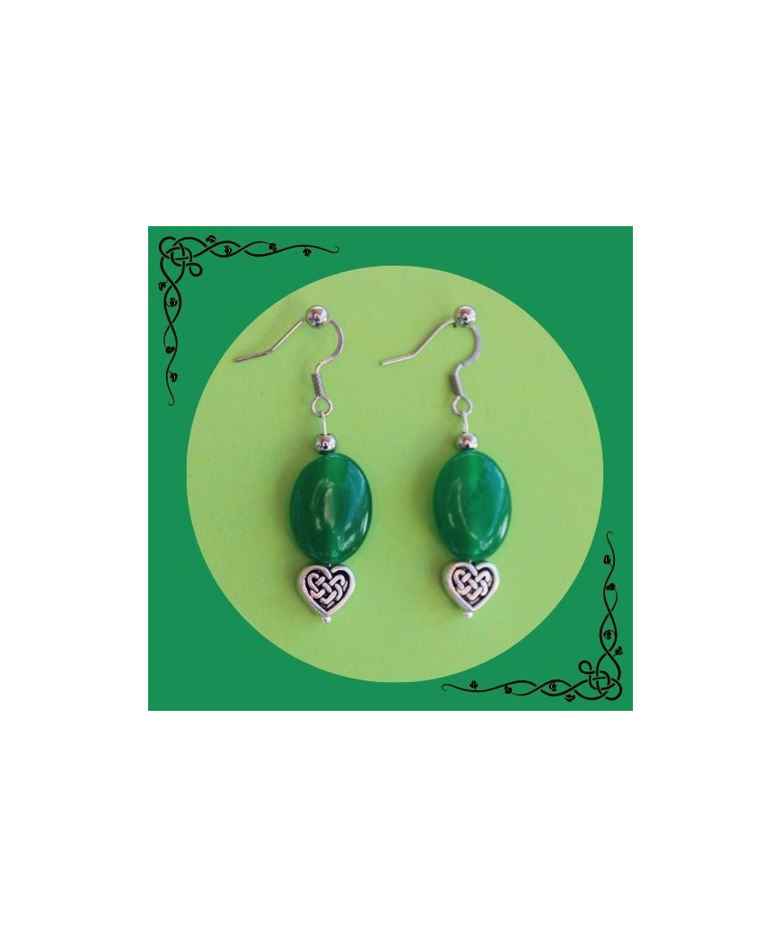 Boucles d'oreilles Cœurs celtiques en Jade vert