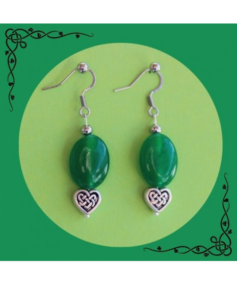 Boucles d'oreilles Cœurs celtiques en Jade vert