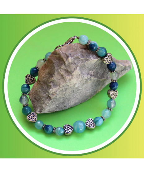 Bracelet Cœurs celtiques en Agate bleue