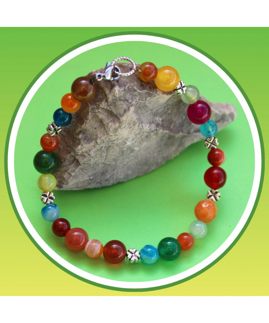 Bracelet celtique Trèfles 4 feuilles  en Agate multicolore