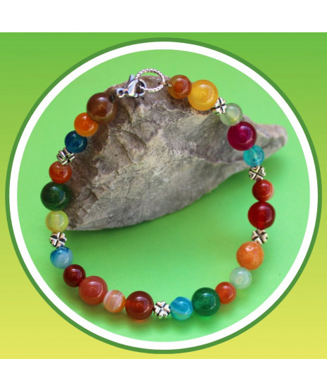 Bracelet celtique Trèfles 4 feuilles  en Agate multicolore
