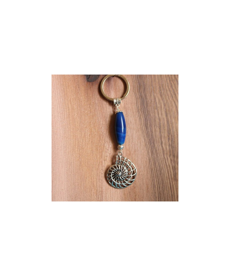 Porte-clefs Ammonite en Agate bleue