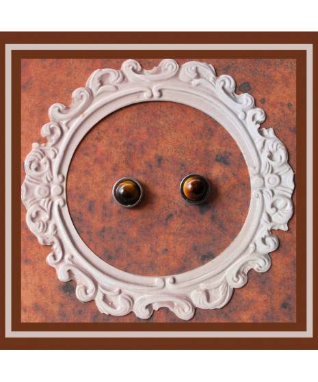 Boucles d'oreilles clous Œil de tigre en acier inoxydable