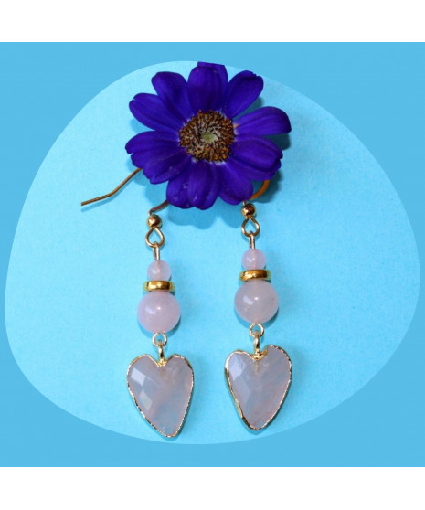 Boucles d'oreilles Cœurs en Quartz rose
