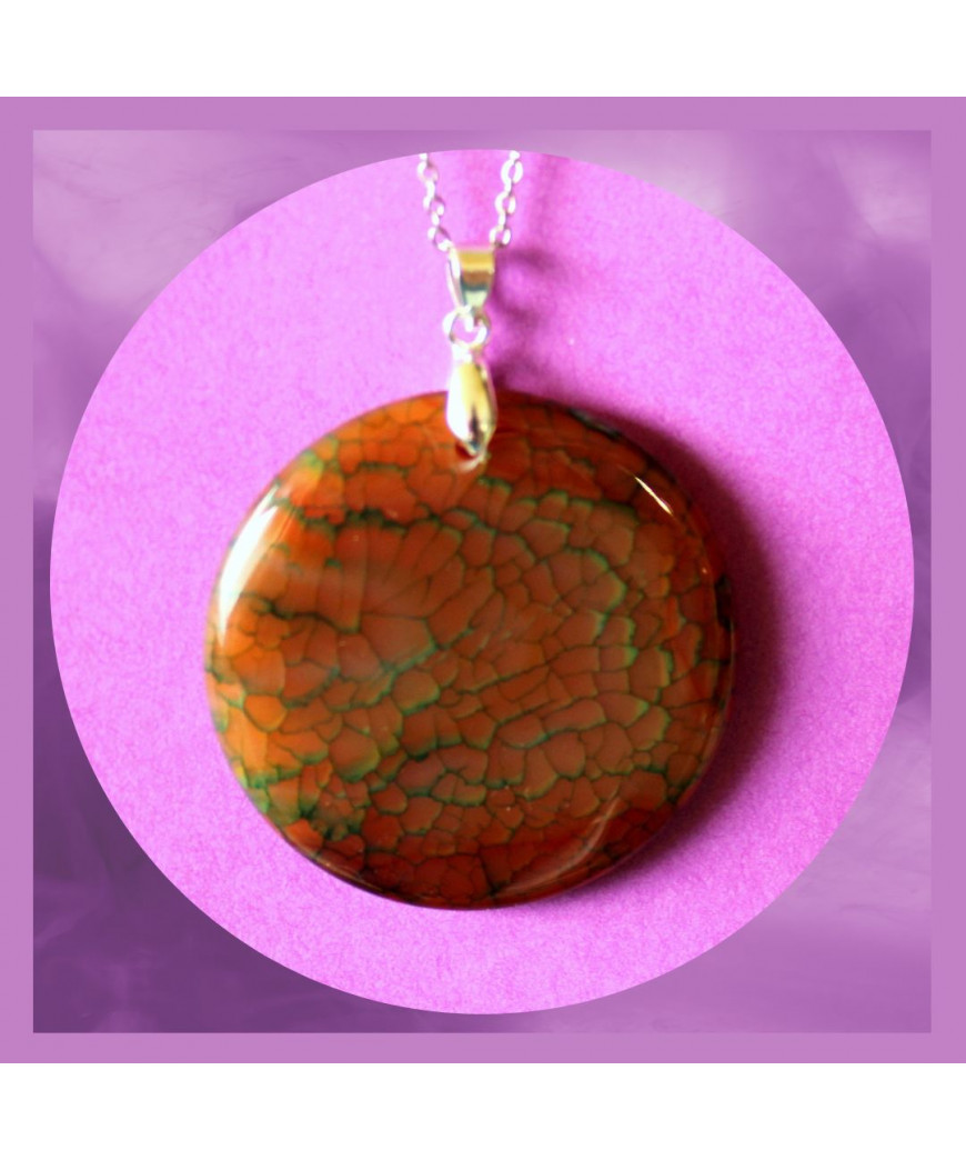 Pendentif rond en Agate orange Veines de dragon