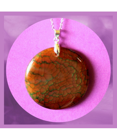 Pendentif rond en Agate orange Veines de dragon