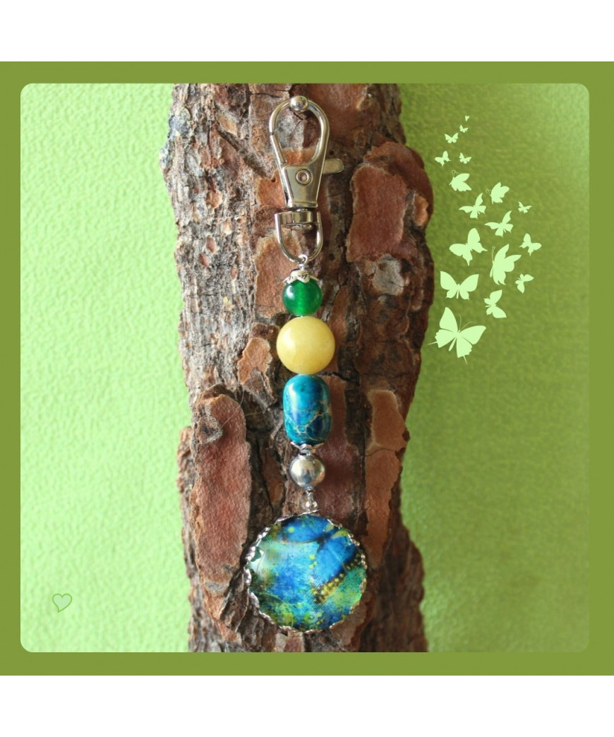 Bijou de sac cabochon Papillon en Jade et Jaspe