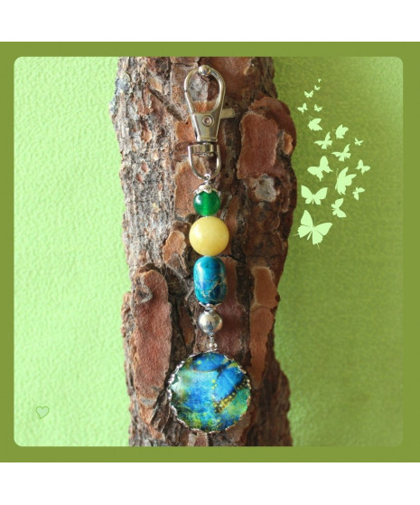 Bijou de sac cabochon Papillon en Jade et Jaspe