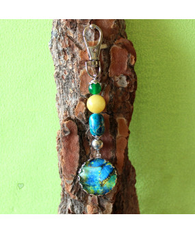 Bijou de sac cabochon Papillon en Jade et Jaspe