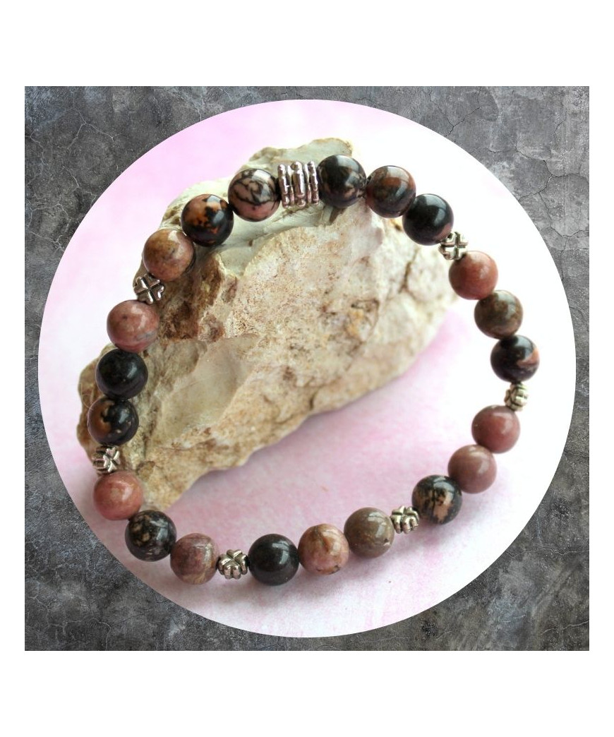 Bracelet trèfles à 4 feuilles en Rhodonite
