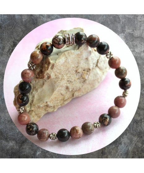 Bracelet trèfles à 4 feuilles en Rhodonite
