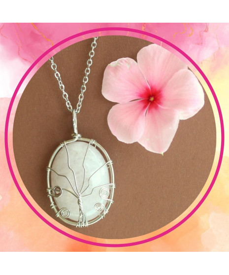 Pendentif  Arbre de vie en Quartz rose