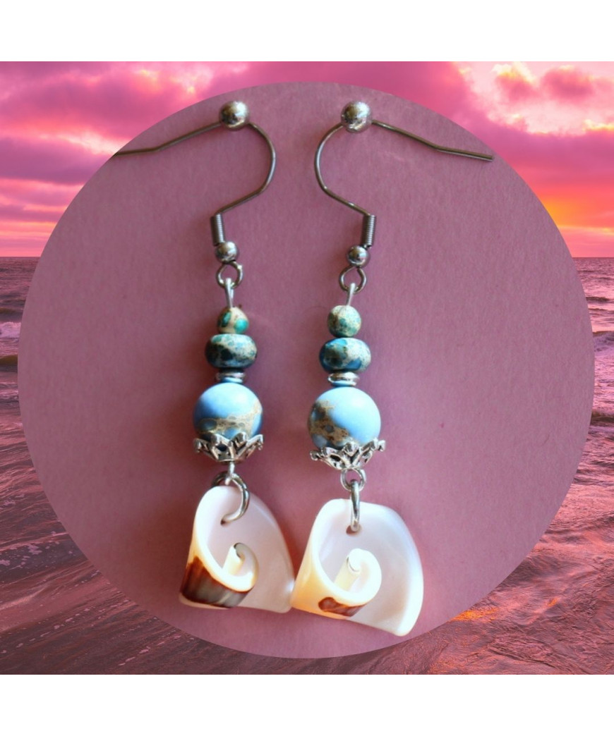 Boucles d'oreilles coquillages en Jaspe Sédiments d'Océan bleu