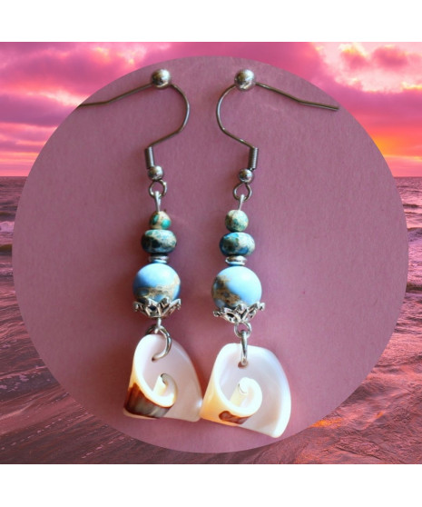 Boucles d'oreilles coquillages en Jaspe Sédiments d'Océan bleu