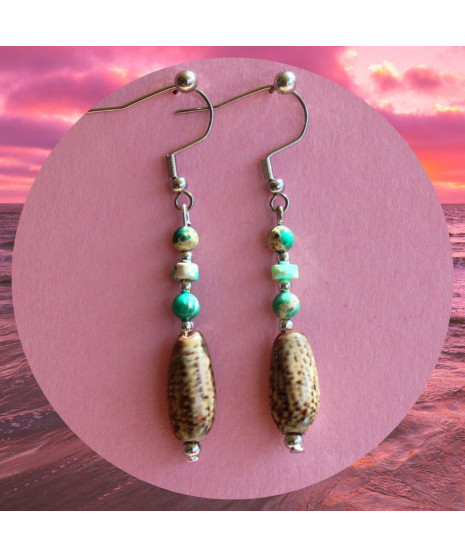 Boucles d'Oreilles Coquillages en Jaspe Sédiments d'Océan vert