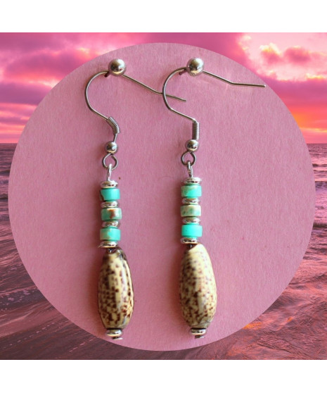 Boucles d'Oreilles Coquillages en Jaspe Sédiments d'Océan vert