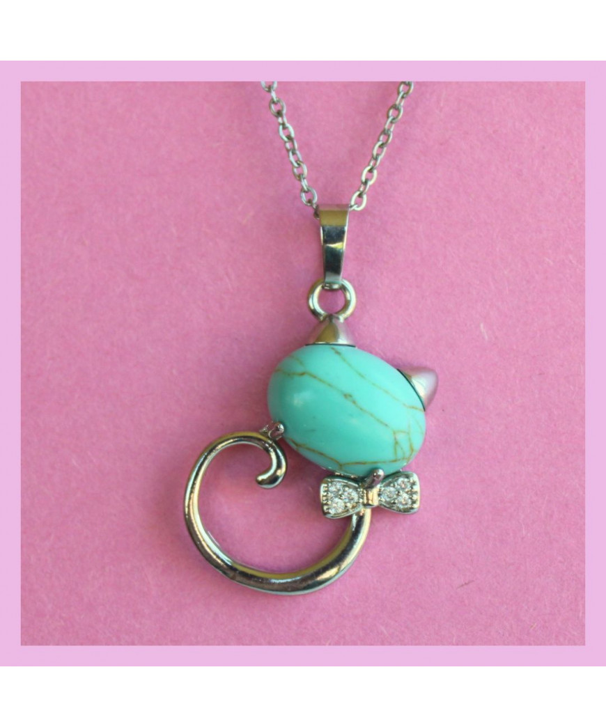 Pendentif Chat en Turquoise