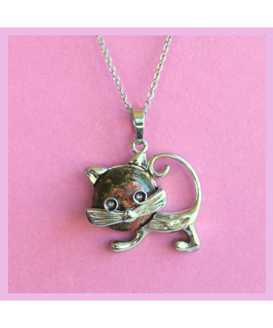 Pendentif Chat en Unakite