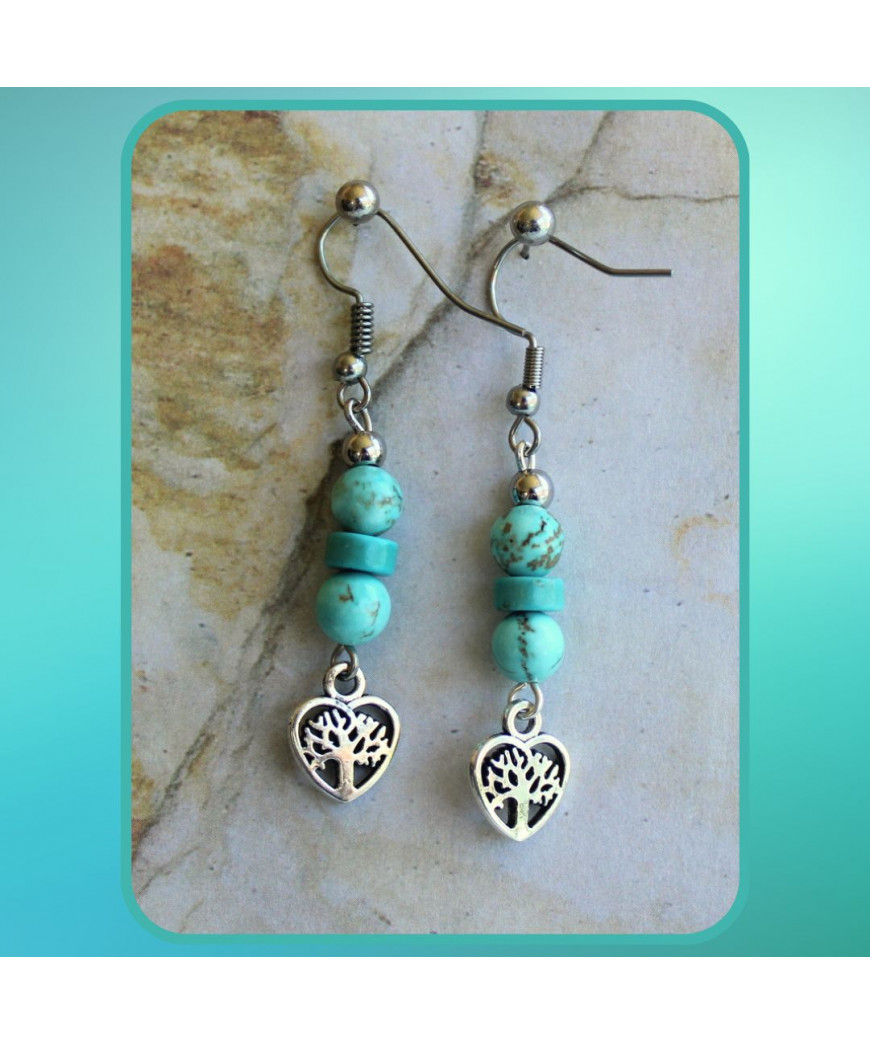 Boucles d'oreilles Arbre de Vie en Turquoise