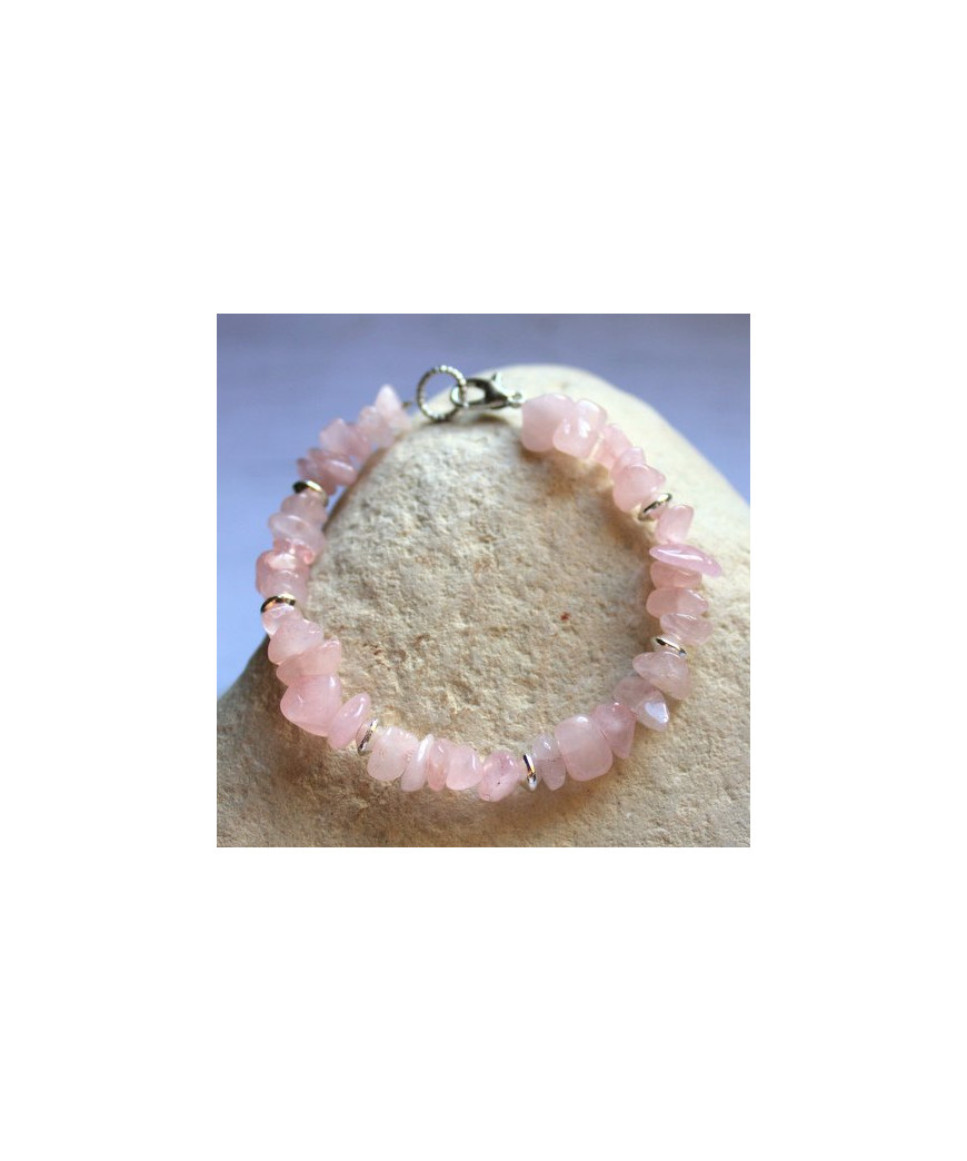 Bracelet pierres irrégulières en Quartz rose