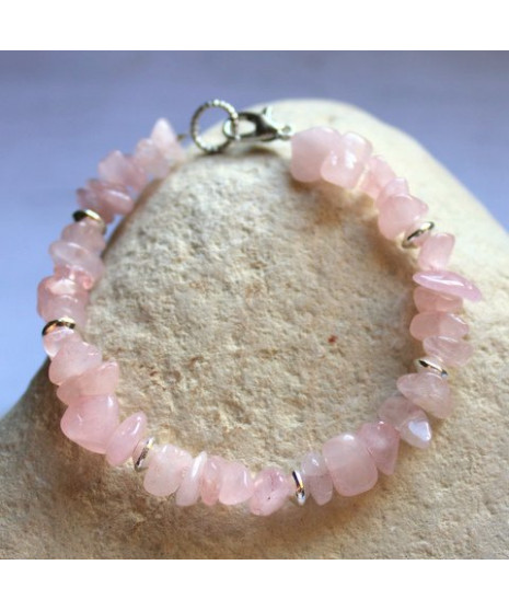 Bracelet pierres irrégulières en Quartz rose