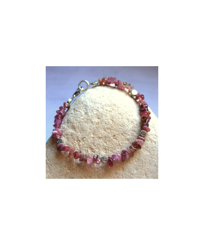 Bracelets pierres irrégulières en Tourmaline rose