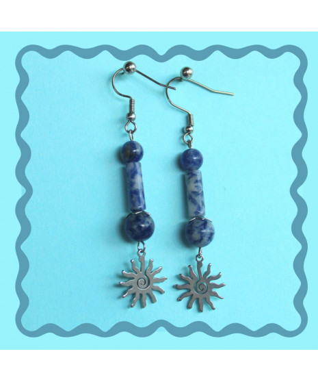 Boucles d'oreilles Soleil en Sodalite