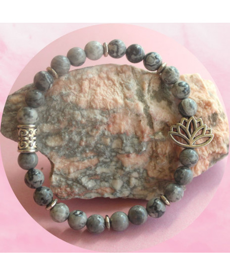 Bracelet Lotus en Agate crazy grise
