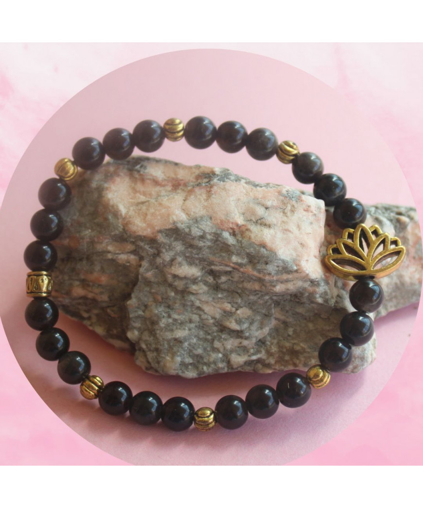 Bracelet Lotus en Obsidienne noire