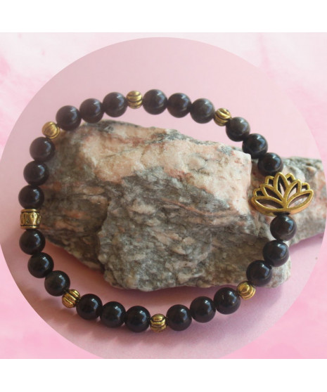 Bracelet Lotus en Obsidienne noire