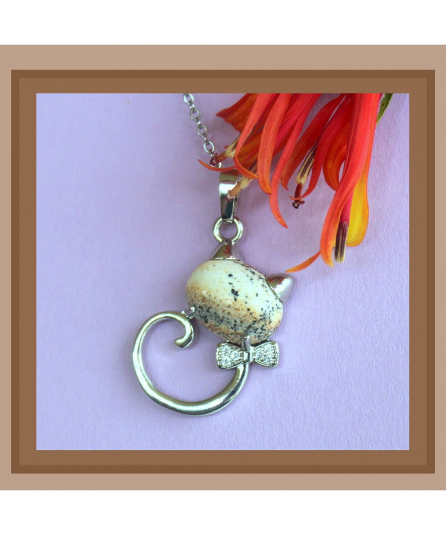 Pendentif Chat en Jaspe paysage