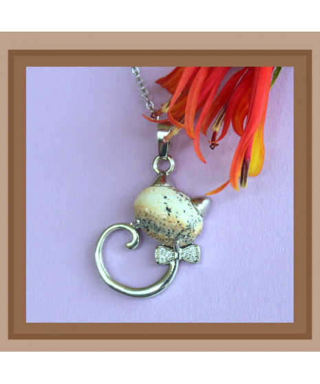 Pendentif Chat en Jaspe paysage