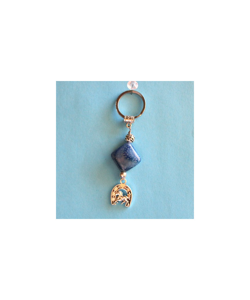 Porte-clefs Fer à cheval en Agate bleue