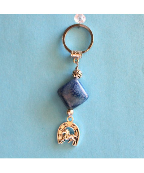 Porte-clefs Fer à cheval en Agate bleue