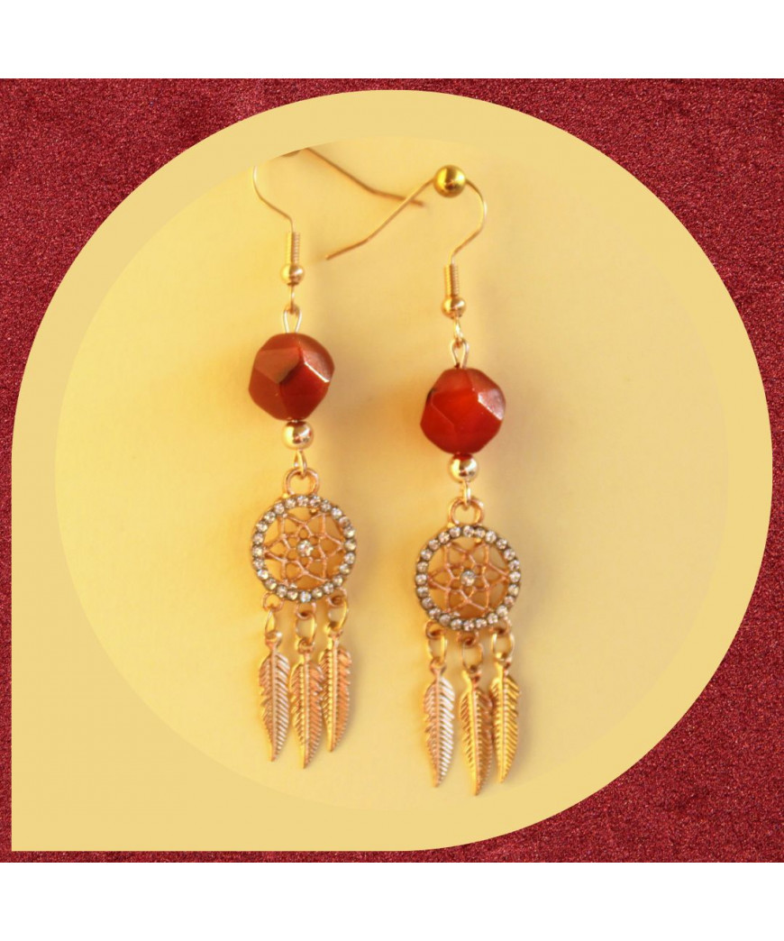 Boucles d'oreilles Capteur de rêve en Cornaline