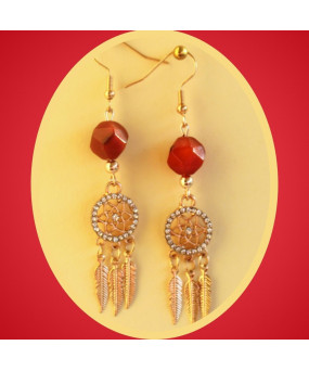 Boucles d'oreilles Capteur de rêve en Cornaline