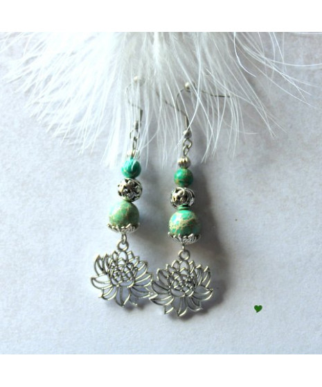 Boucles d'oreilles lotus en Jaspe Sédiments d'Océan vert