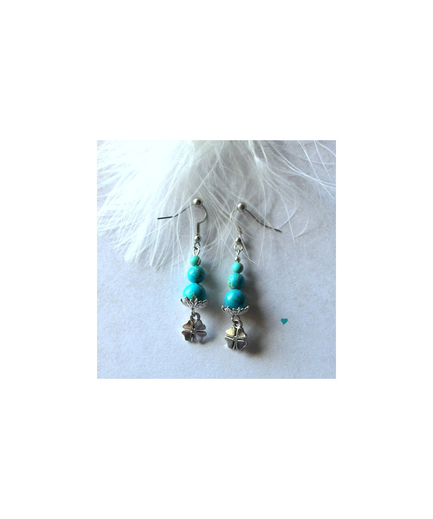 Boucles d'oreilles trèfle en Jaspe Sédiments d'Océan bleu