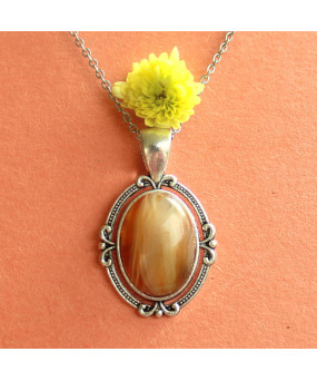 Pendentif cabochon en Agate orange