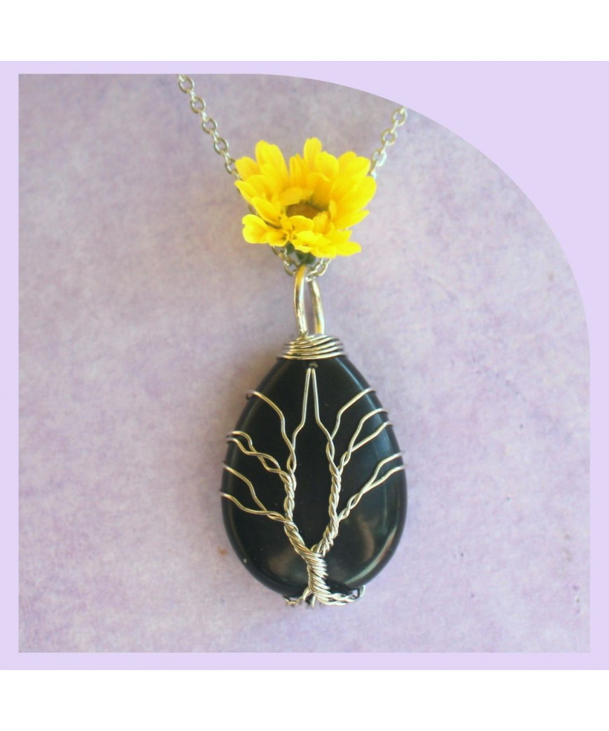 Pendentif Arbre de Vie en Agate noire