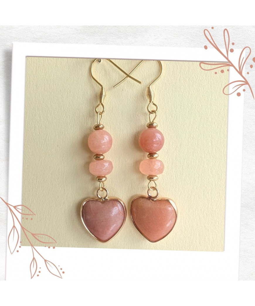Boucles d'oreilles Cœurs en Aventurine orange