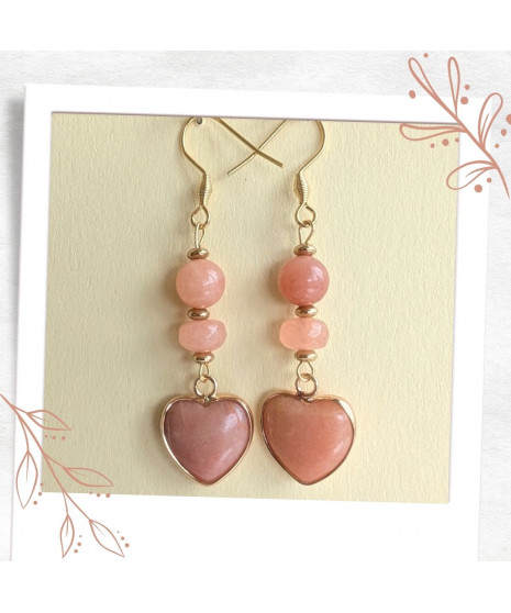 Boucles d'oreilles Cœurs en Aventurine orange