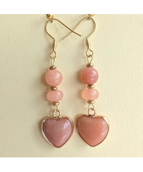 Boucles d'oreilles Cœurs en Aventurine orange