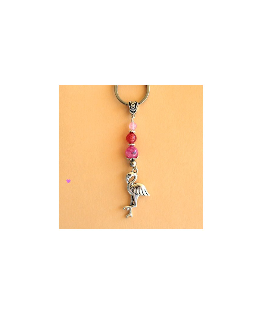 Porte-clefs Flamant rose en Agate