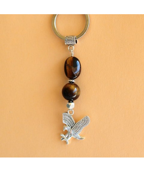Porte-clefs oiseau Aigle en Œil de tigre