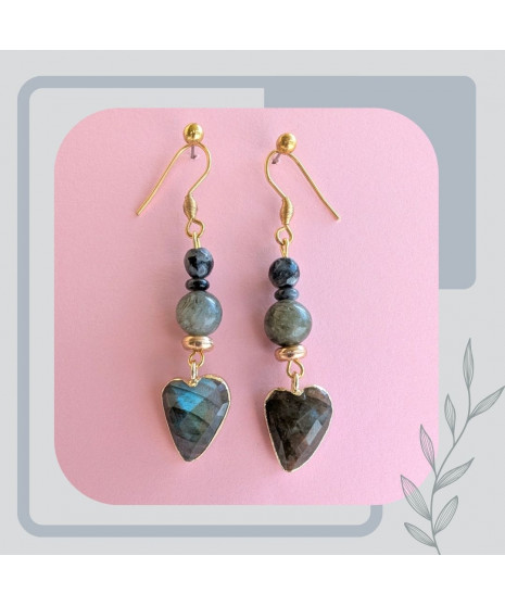 Boucles d'oreilles Cœurs en Labradorite