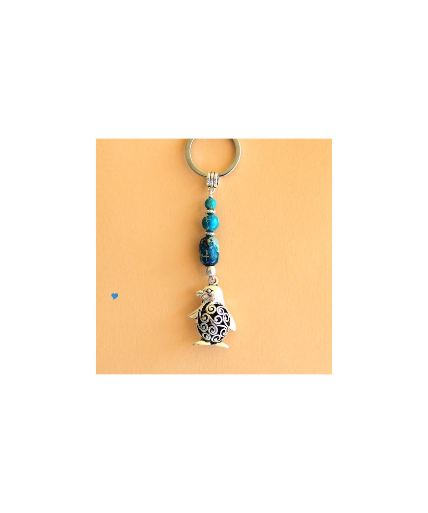 Porte-clefs pingouin en Jaspe sédiments d'océan